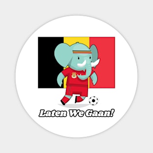 ⚽ Belgium Football, Cute Elephant Kicks Ball, Laten We Gaan! Score! Magnet